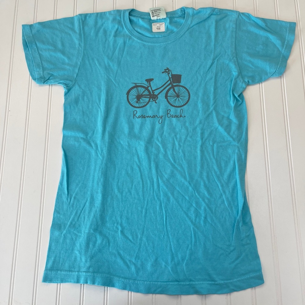NWOT Comfort Colors Rosemary Beach Bicycle T-Shirt Lagoon Blue Womens Medium